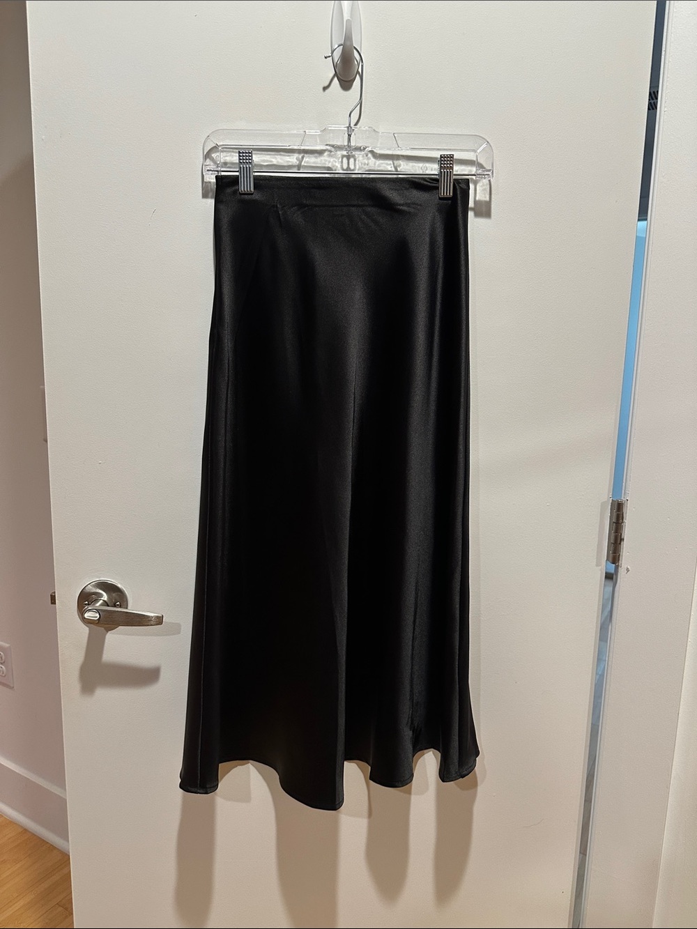 Amazon Black Satin A-Line Midi Skirt